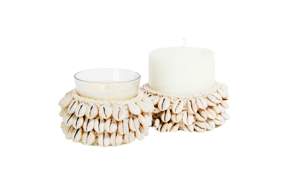 The Cowrie Macrame Candle Holder - Natural S