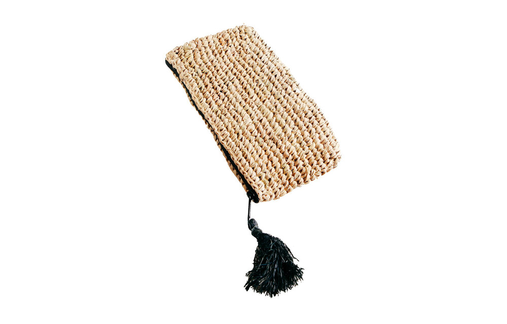 Raffia Clutch with zipper - Natural Black - S