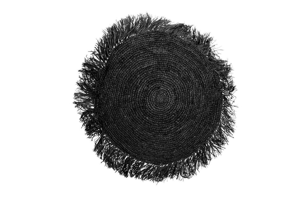 The Raffia Cushion Round - Black - L