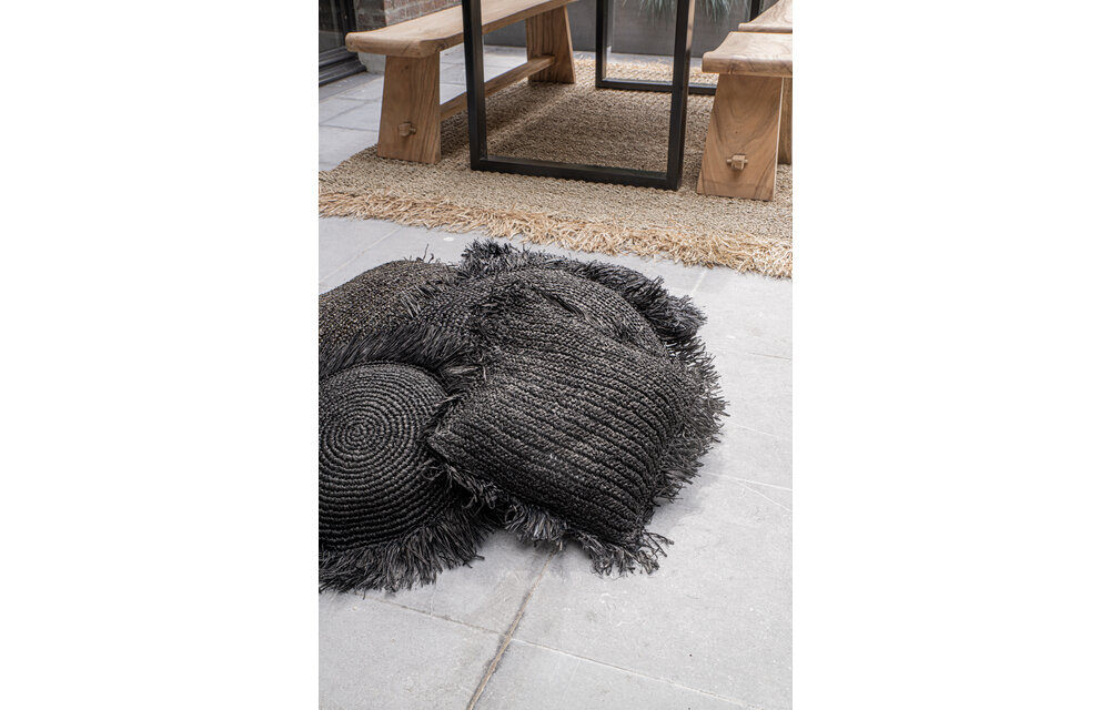 The Raffia Cushion Round - Black - L