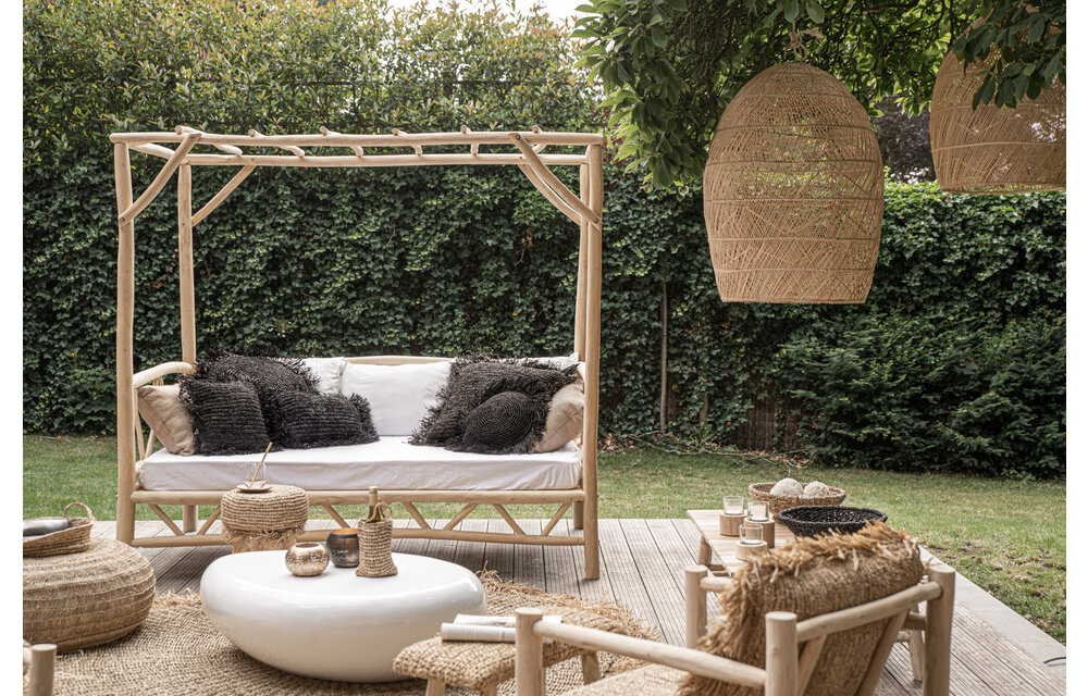 The Raffia Cushion Round - Black - L