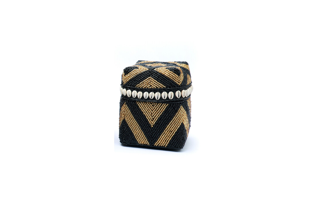 The Beaded Basket Cowrie Diamond High - Black Gold - S