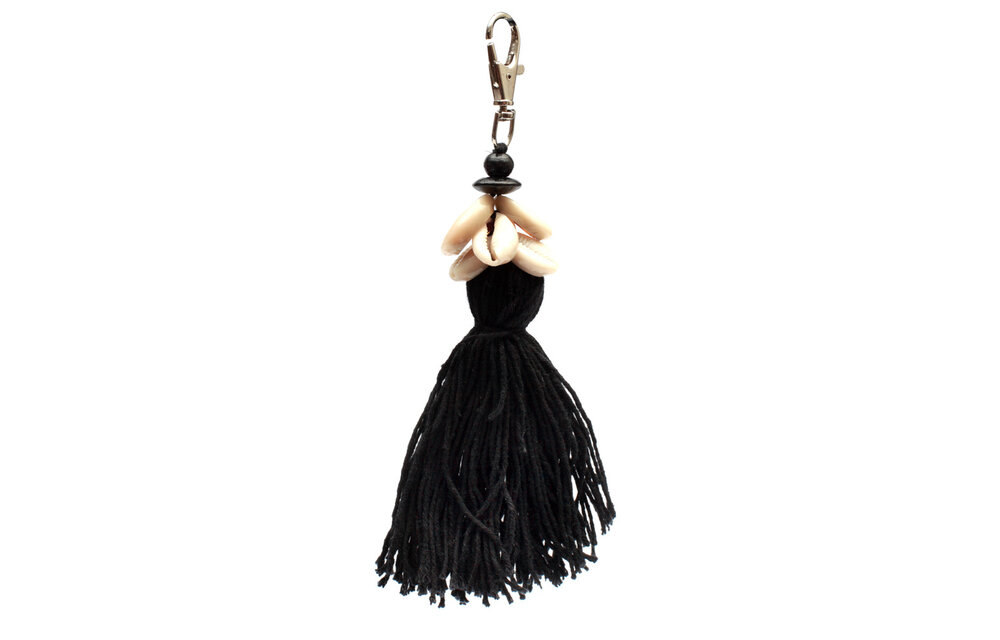 The Cowrie Tassel Keychain - Black