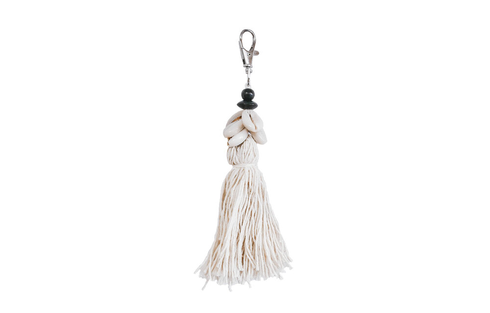 The Cowrie Tassel Keychain - White