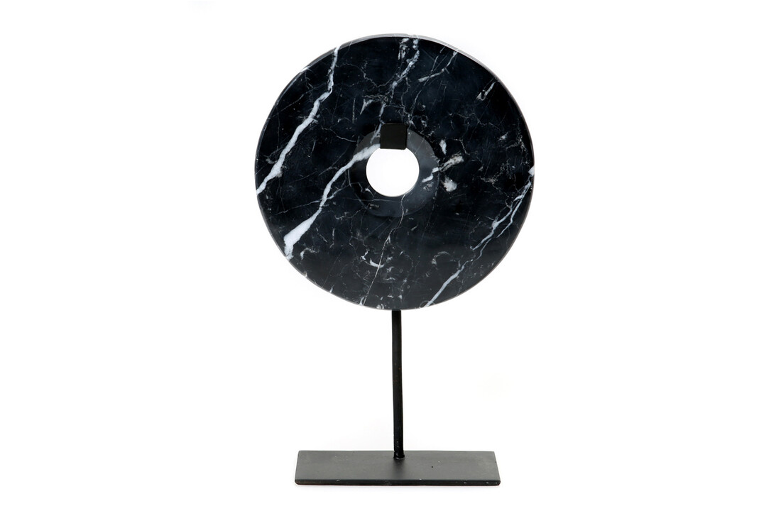 The Marble Disc on Stand - Black - L
