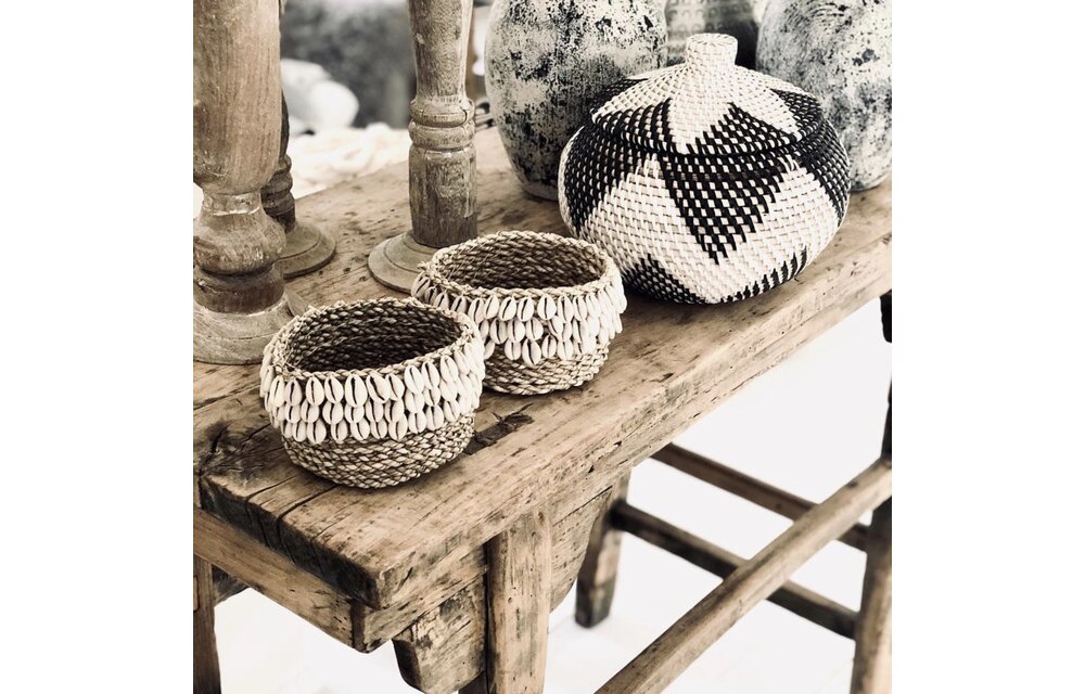 The Weaved Cowrie Basket #3 - Natural