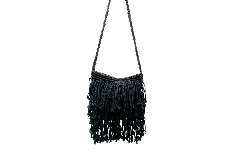The Fringed Macrame Bag - Black
