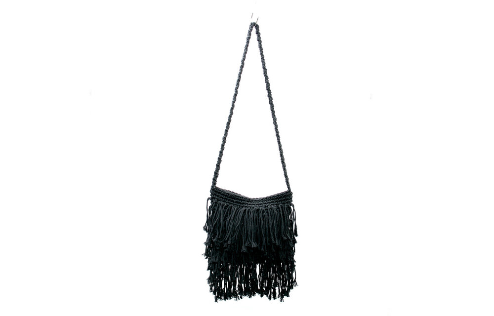 The Fringed Macrame Bag - Black