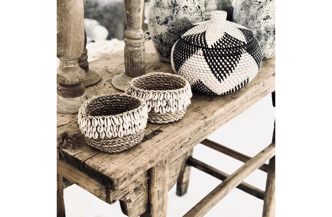 The Coolie Rice Basket - White Black - S