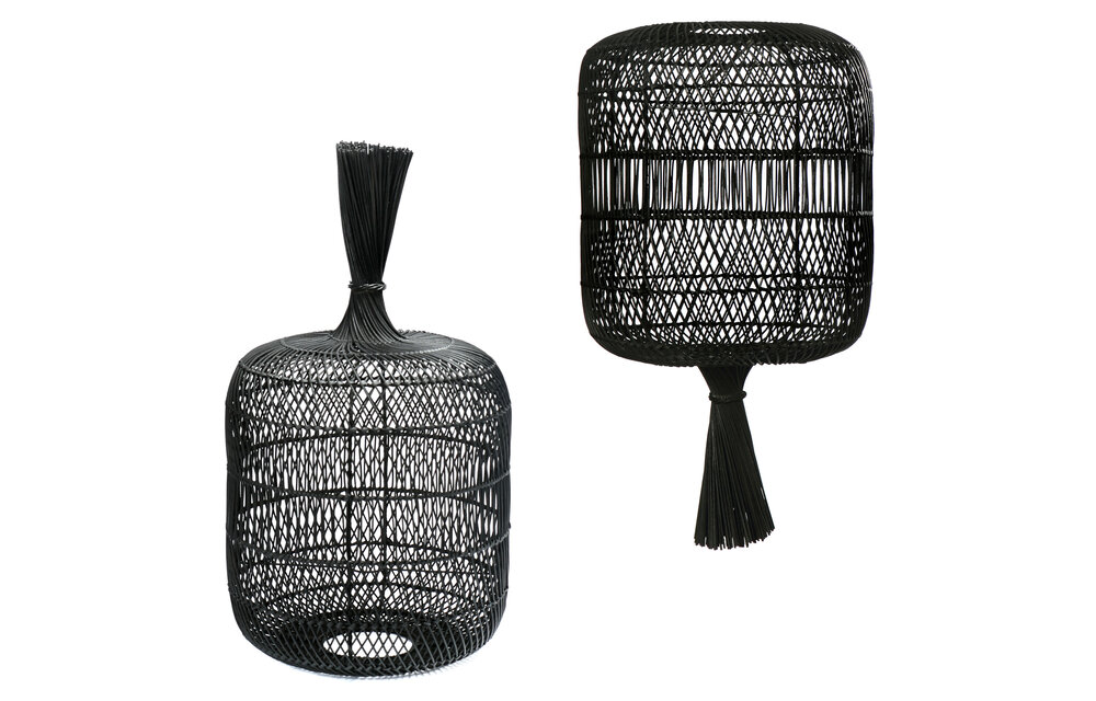 The Rattan Dumpling Floor Lamp - Pendant - Black