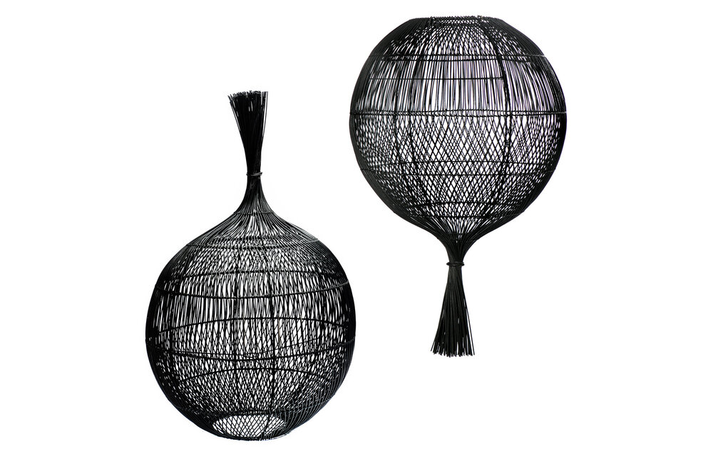 The Rattan Wonton Floor Lamp - Pendant - Black