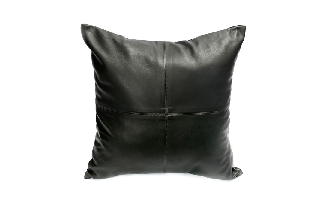 The Four Leather Panel Cushion - Black