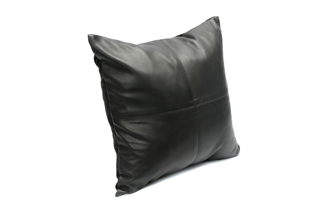 The Four Leather Panel Cushion - Black