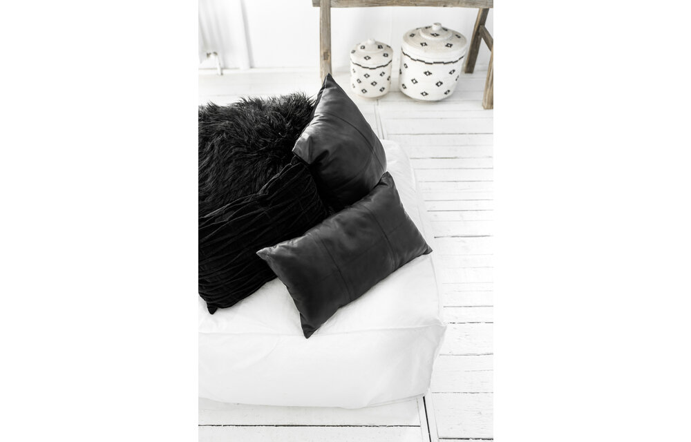 The Four Leather Panel Cushion - Black