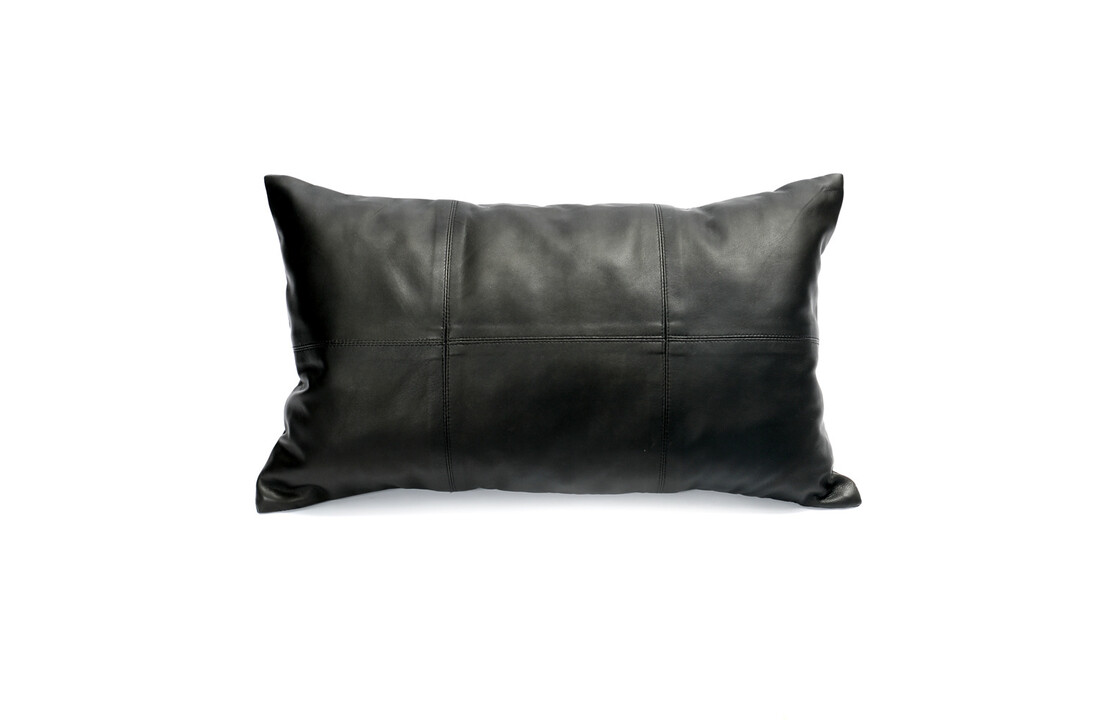 The Six Leather Panel Cushion - Black
