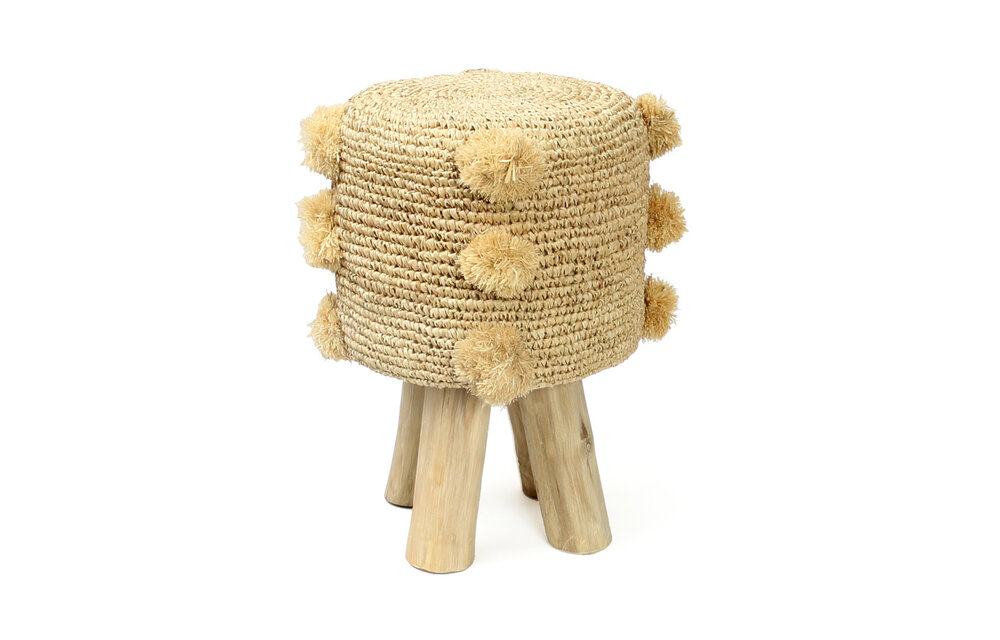 The Raffia Pom Pom Stool - Natural