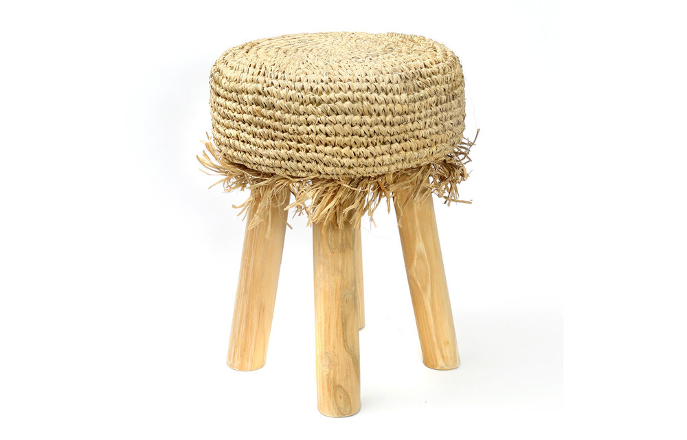The Raffia Fringed Stool - Natural