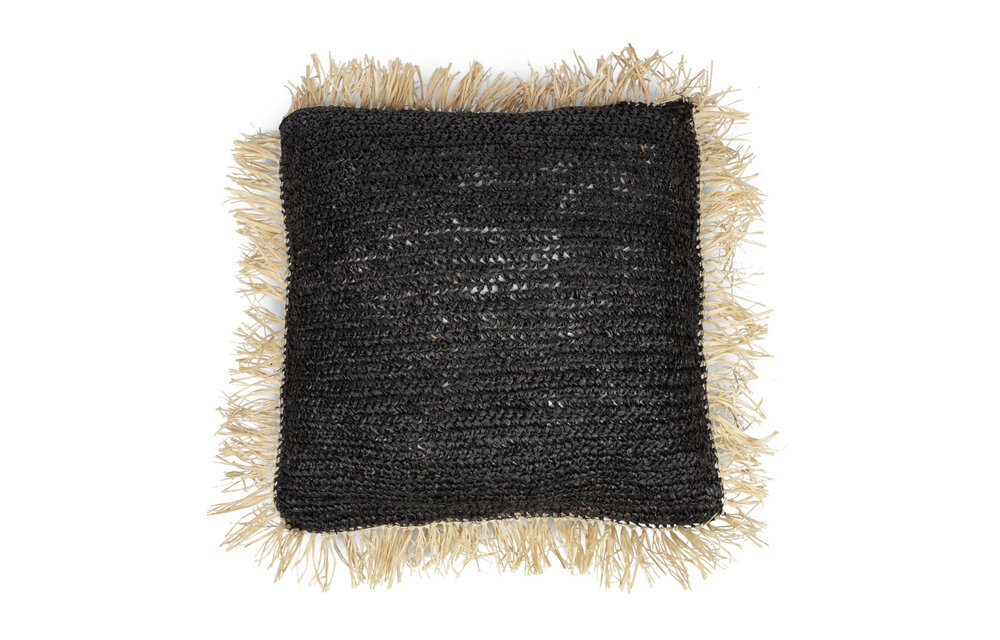 The Raffia Cushion Square - Black Natural - L