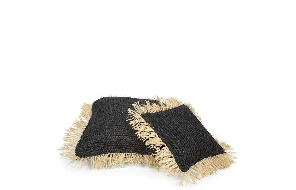 The Raffia Cushion Square - Black Natural - L
