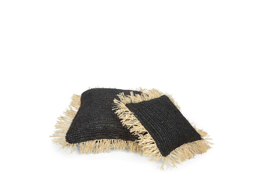 The Raffia Cushion Square - Black Natural - L
