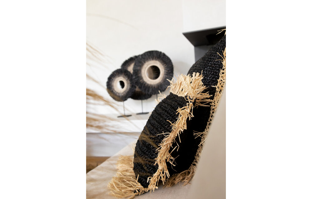 The Raffia Cushion Square - Black Natural - L