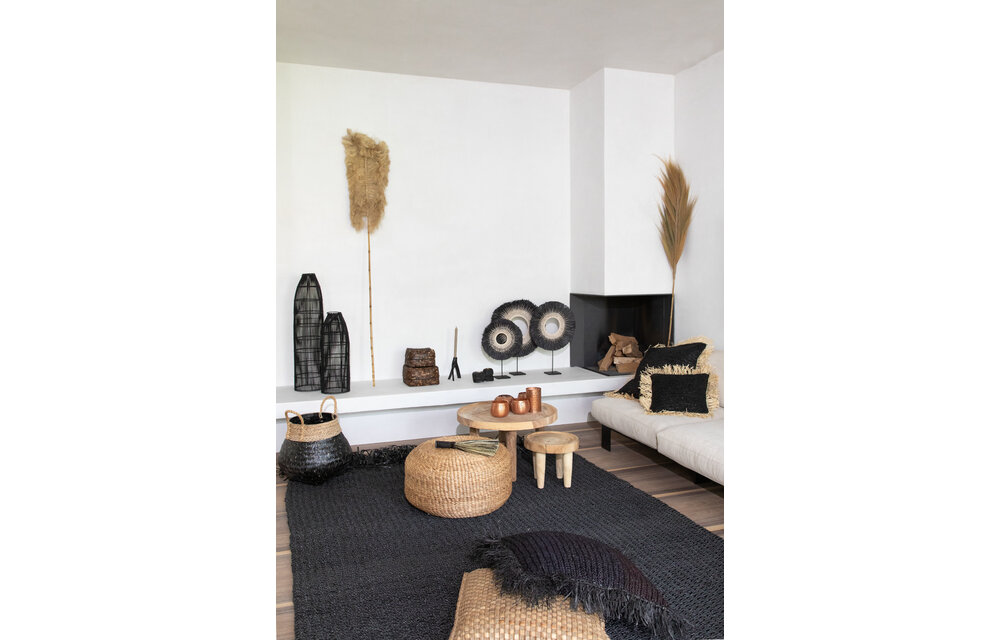 The Raffia Cushion Square - Black Natural - L