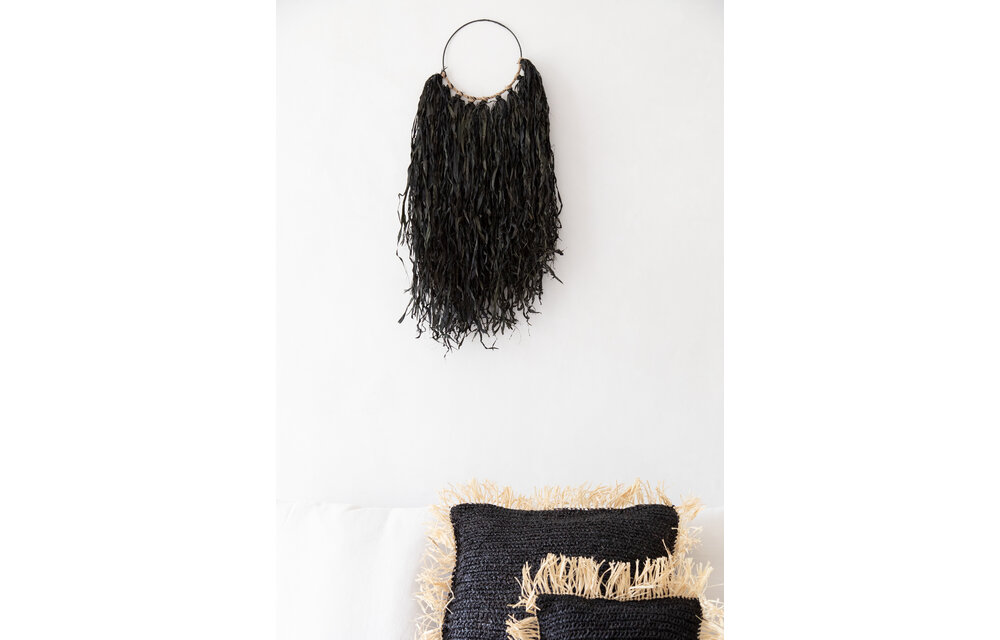 The Raffia Cushion Square - Black Natural - M