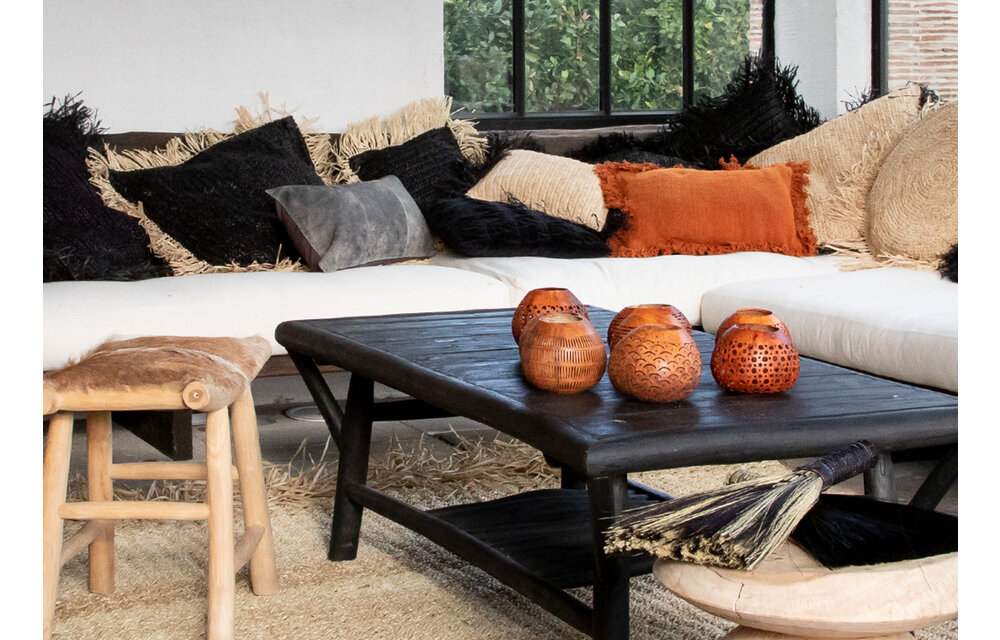 The Raffia Cushion Square - Black Natural - M