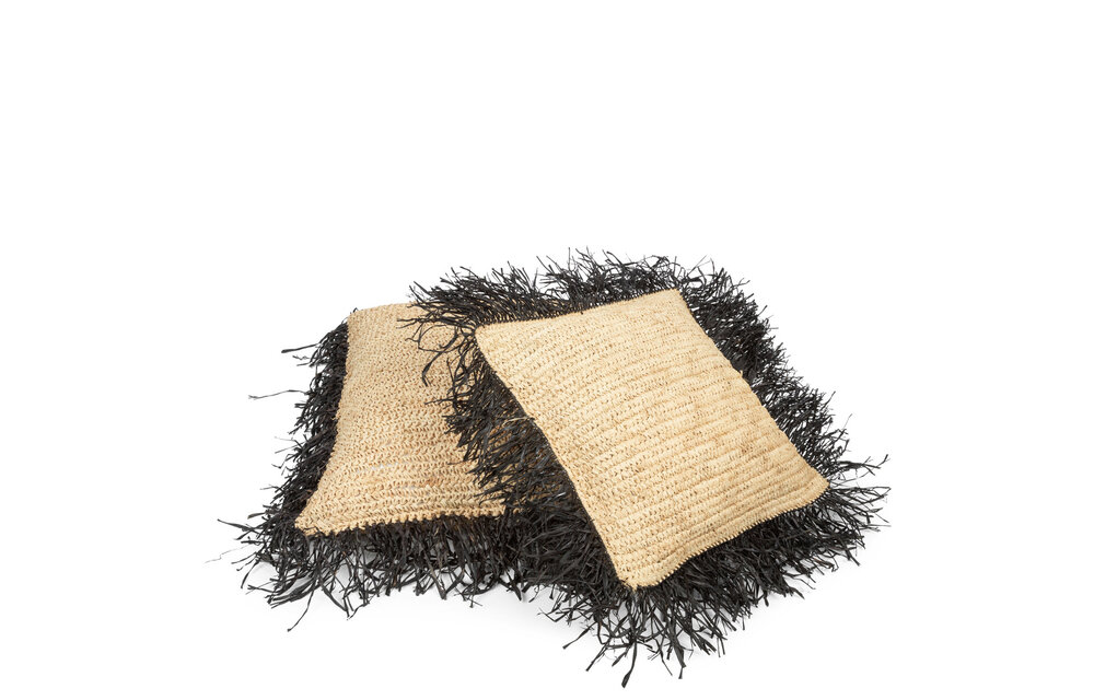 The Raffia Cushion Square - Natural Black - L