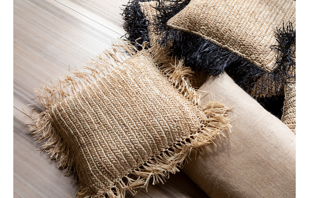 The Raffia Cushion Square - Natural Black - L