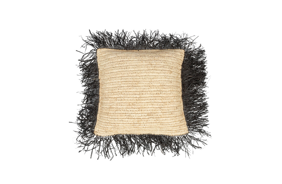 The Raffia Cushion Square - Natural Black - M