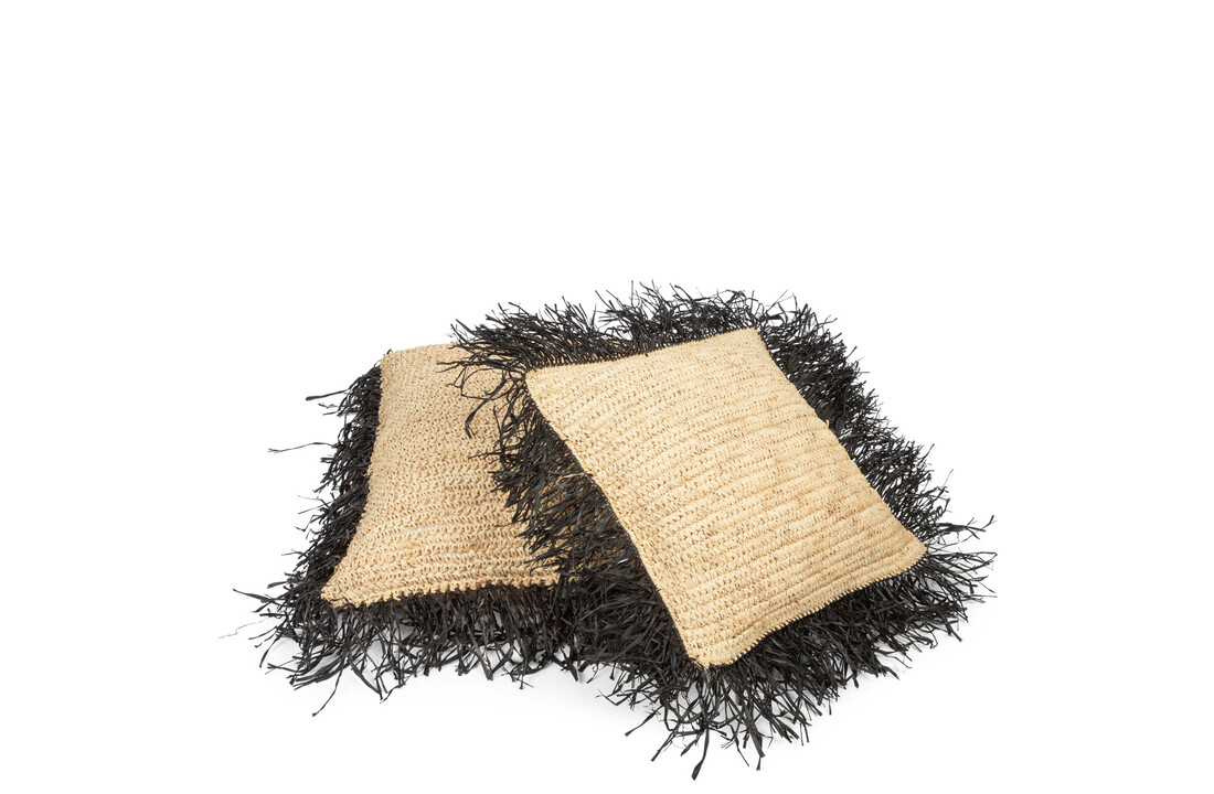 The Raffia Cushion Square - Natural Black - M