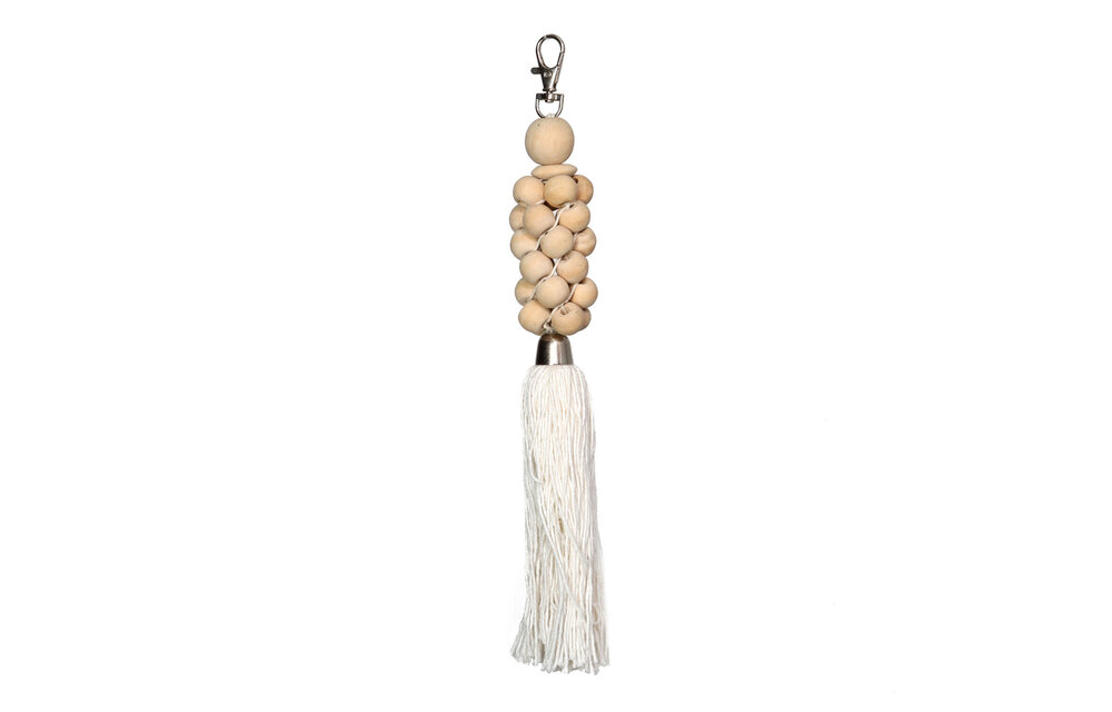 The Wooden Beaded Keychain - Natural White