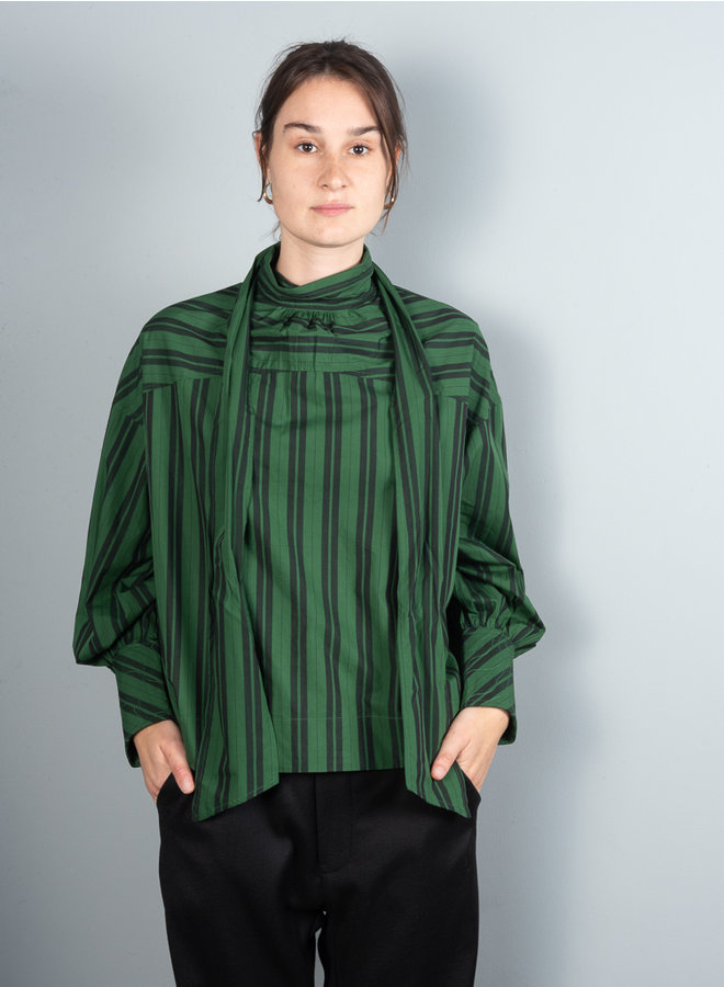 F6422 blouse green stripe