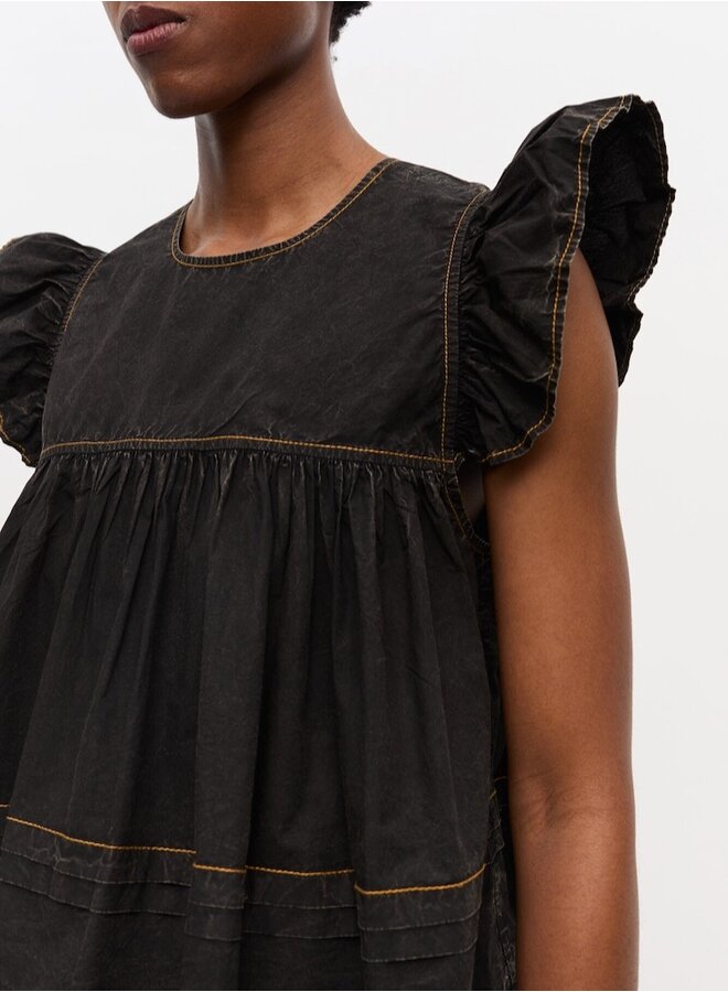 Frill sleeve top zwart