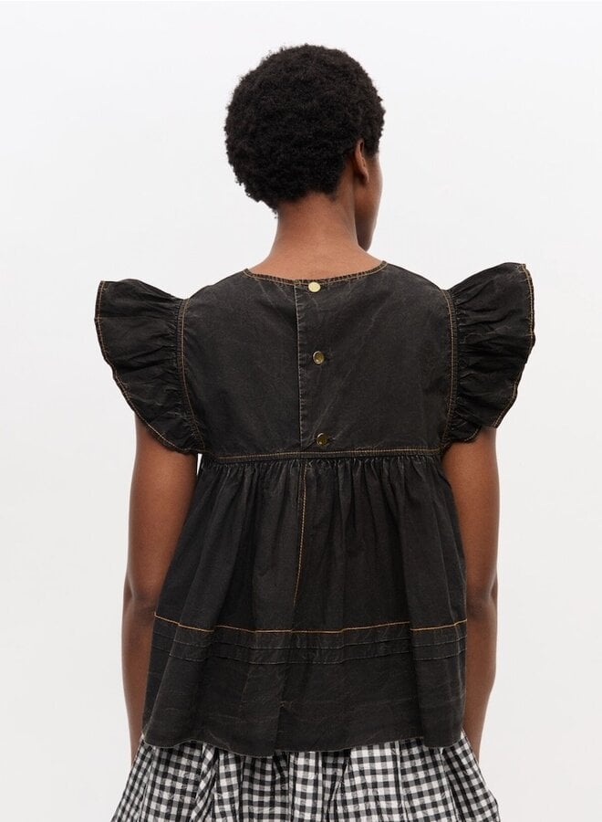 Frill sleeve top zwart
