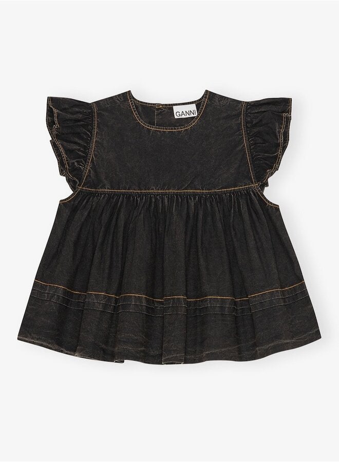 Frill sleeve top zwart