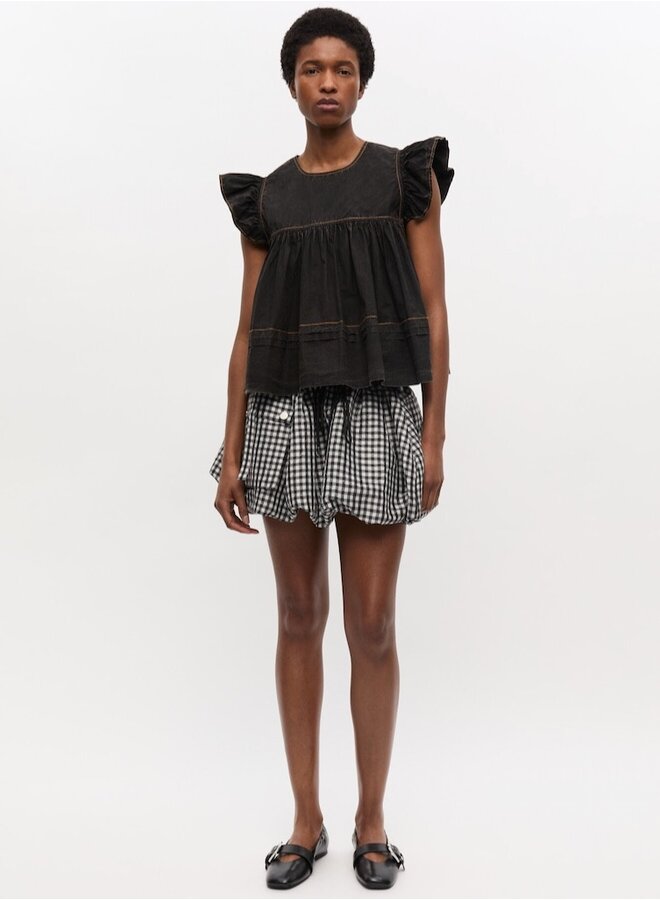 Frill sleeve top zwart