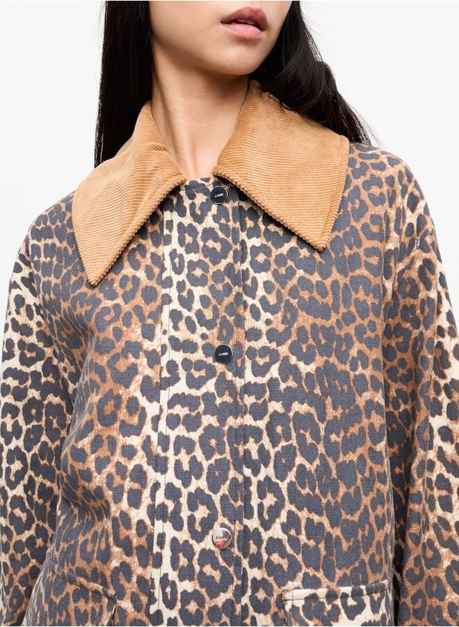 Canvas midi jacket leopard