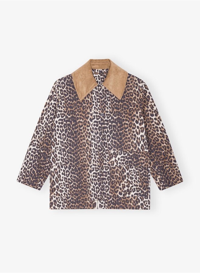 Canvas midi jacket leopard
