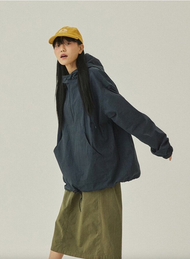 Button hoodie anorak navy