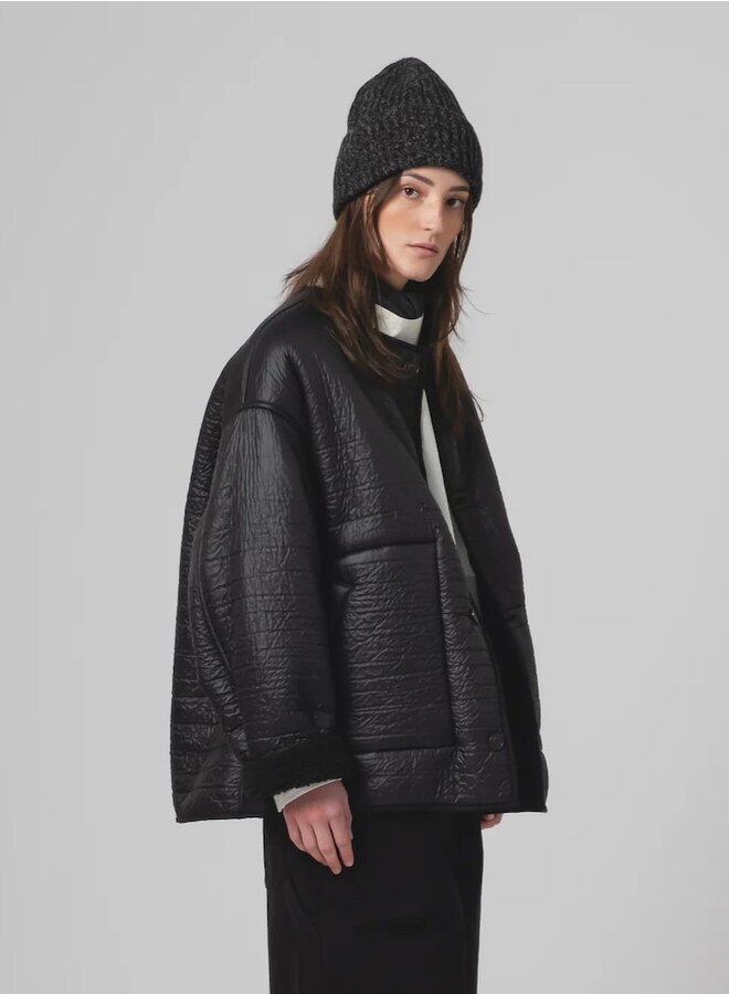 Collarless long jacket zwart