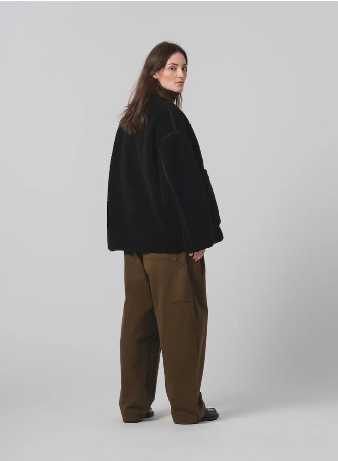 Collarless long jacket zwart