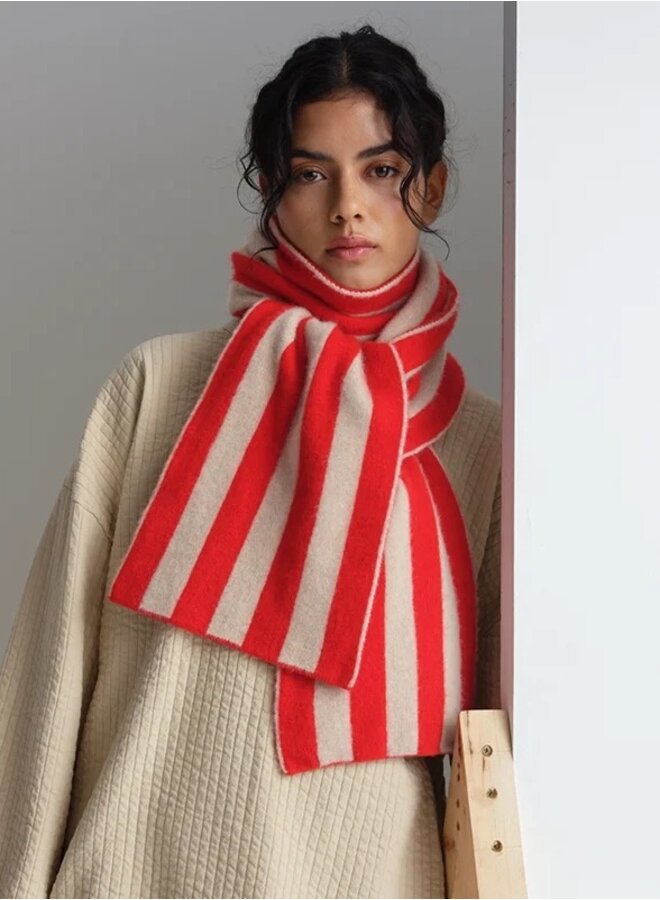 Brushed vertical stripe scarf black&oat