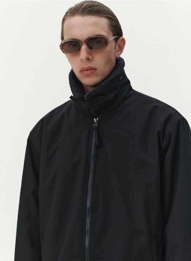 Zip up poly navy coat