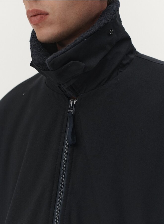 Zip up poly navy coat