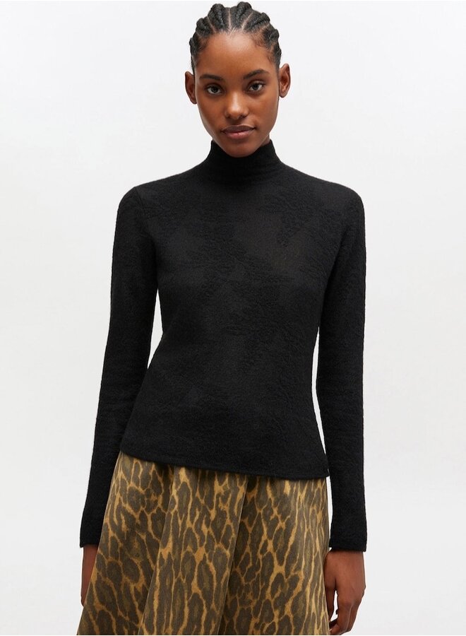 Sheer flower top turtleneck black