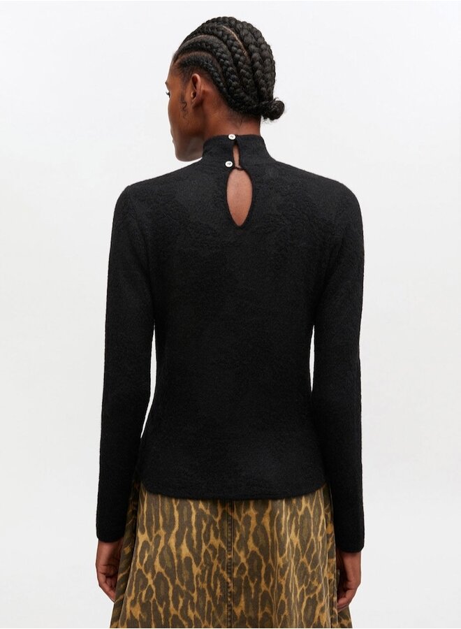 Sheer flower top turtleneck black