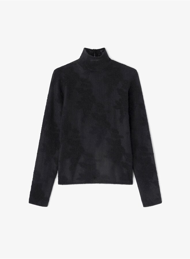 Sheer flower top turtleneck black