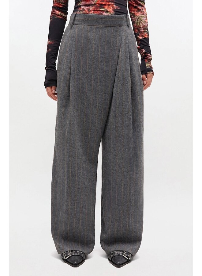 Brushed wool stripe pewter pants